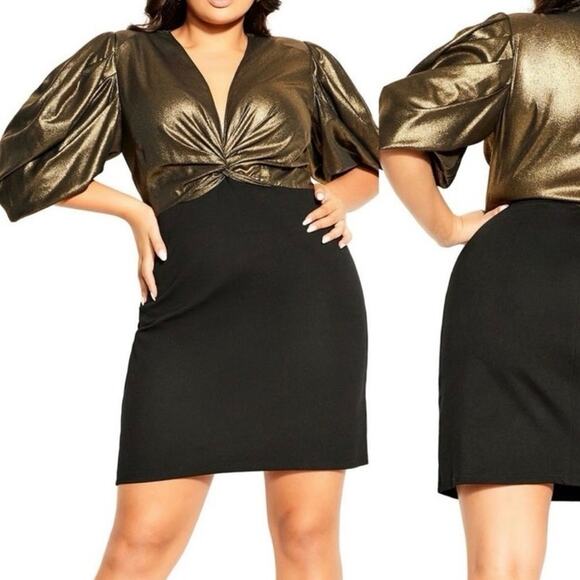 City Chic Dresses & Skirts - City Chic Opulence Bronze mixed media gold black dress plus size 18 M medium